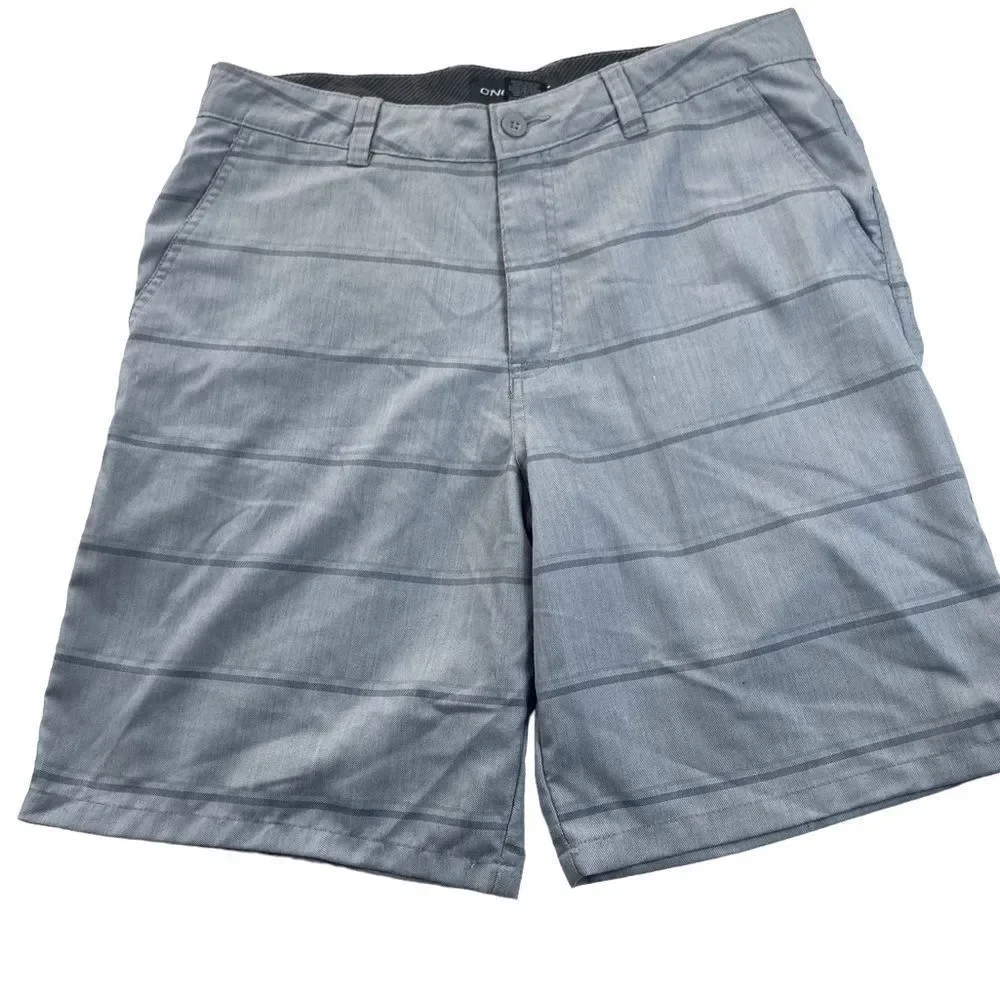 O'Neill Men’s Sz 36 Grey Stripe Flat Front Chino Bermuda Golf Casual Shorts
